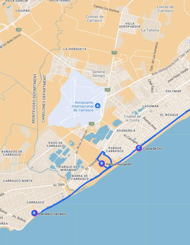 Mapa del itinerario: tramo Carrasco a Costa de Oro