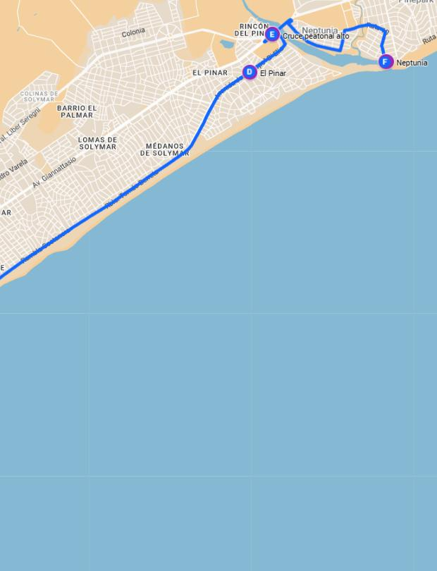 Mapa del itinerario: tramo El Pinar a Neptunia
